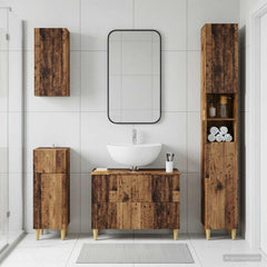 4 Piece Bathroom Cabinet Set EDE Engineered Wood Old Wood Full vertical stripes