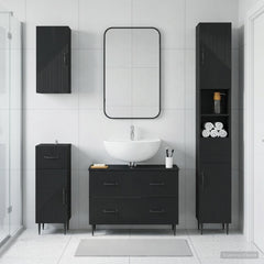 4 Piece Bathroom Cabinet Set EDE Engineered Wood Black Two-way stripes