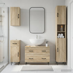 4 Piece Bathroom Cabinet Set EDE Engineered Wood Sonoma Oak Two-way stripes