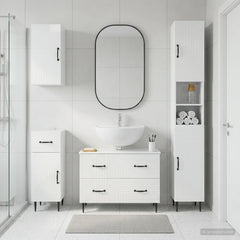 4 Piece Bathroom Cabinet Set EDE High Gloss White Two-way stripes