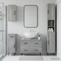 4 Piece Bathroom Cabinet Set ALKMAAR Grey Sonoma Two-way stripes