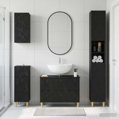 4 Piece Bathroom Cabinet Set EDE Engineered Wood Black Leaf pattern