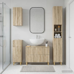 4 Piece Bathroom Cabinet Set EDE Engineered Wood Sonoma Oak Leaf pattern