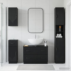 4 Piece Bathroom Cabinet Set EDE Engineered Wood Black V-shape stripes
