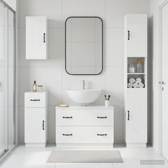 4 Piece Bathroom Cabinet Set EDE High Gloss White V-shape stripes