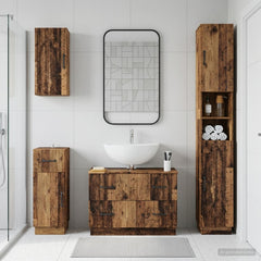 4 Piece Bathroom Cabinet Set EDE Engineered Wood Old Wood V-shape stripes