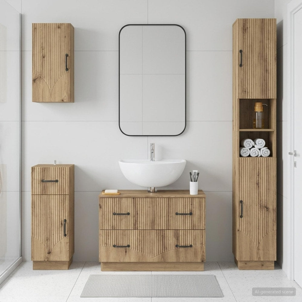4 Piece Bathroom Cabinet Set ALKMAAR Artisan Oak V-shape stripes