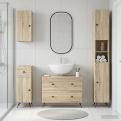 4 Piece Bathroom Cabinet Set EDE Engineered Wood Sonoma Oak Round edge