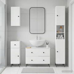4 Piece Bathroom Cabinet Set EDE High Gloss White Round edge