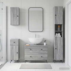 4 Piece Bathroom Cabinet Set ALKMAAR Grey Sonoma Round edge