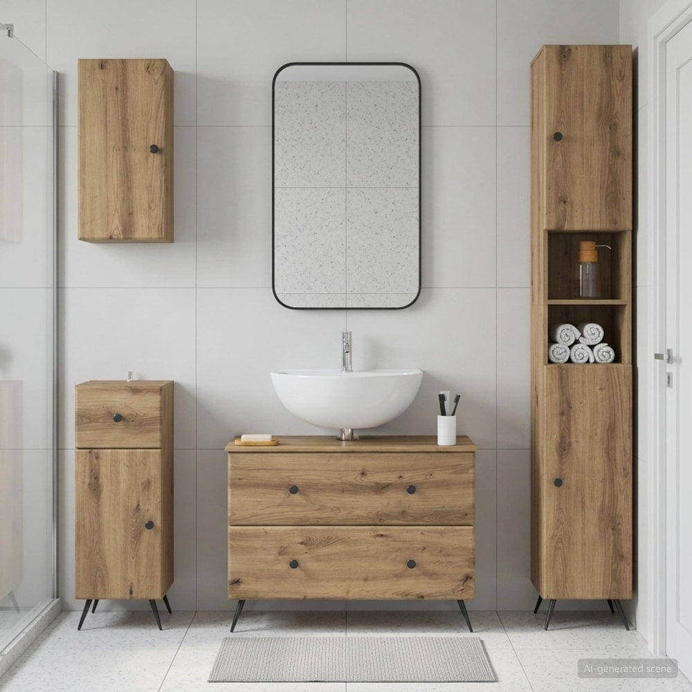4 Piece Bathroom Cabinet Set ALKMAAR Artisan Oak Round edge