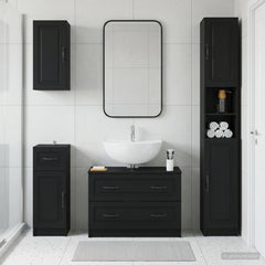 4 Piece Bathroom Cabinet Set EDE Engineered Wood Black O-shape