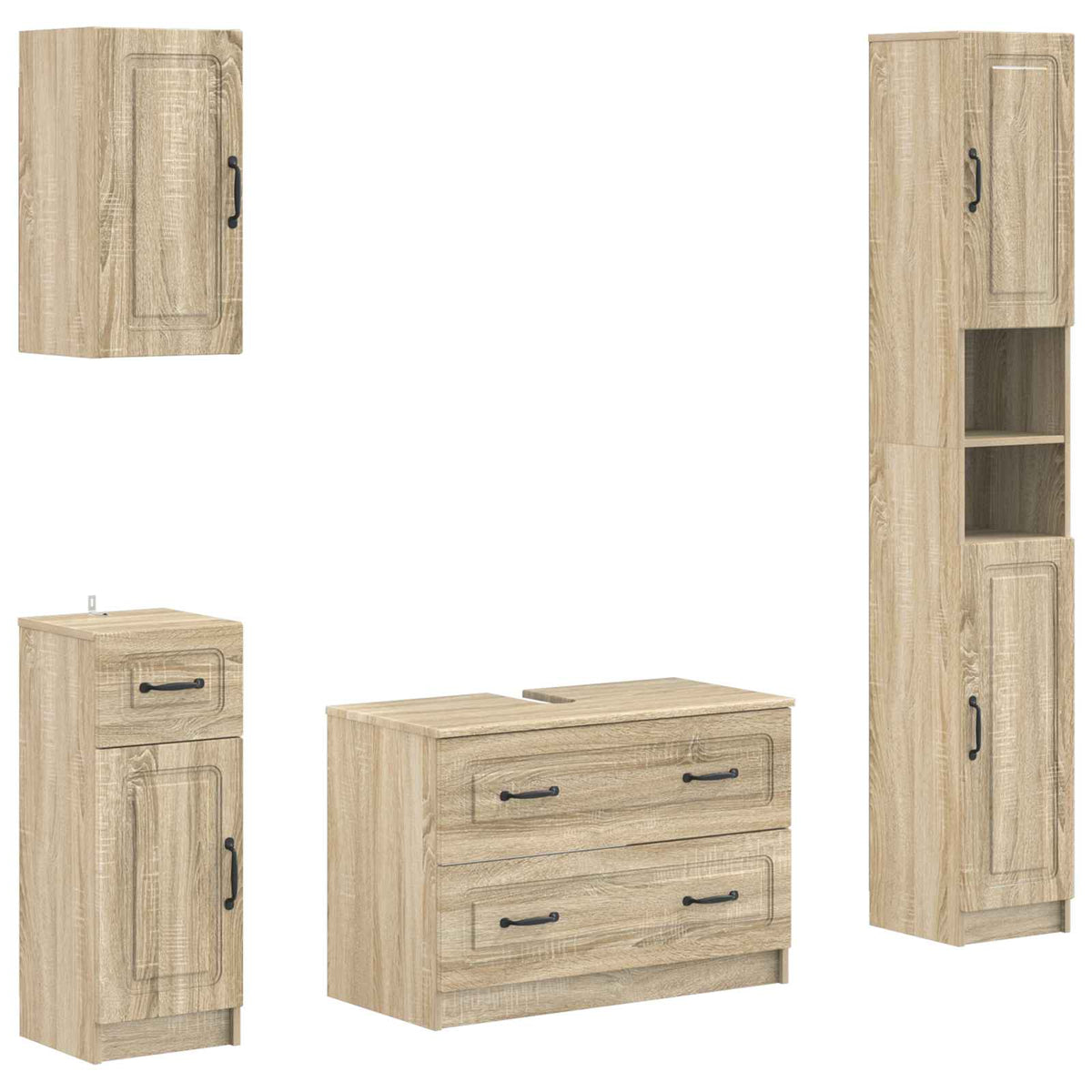 4 Piece Bathroom Cabinet Set EDE Engineered Wood Sonoma Oak O-shape