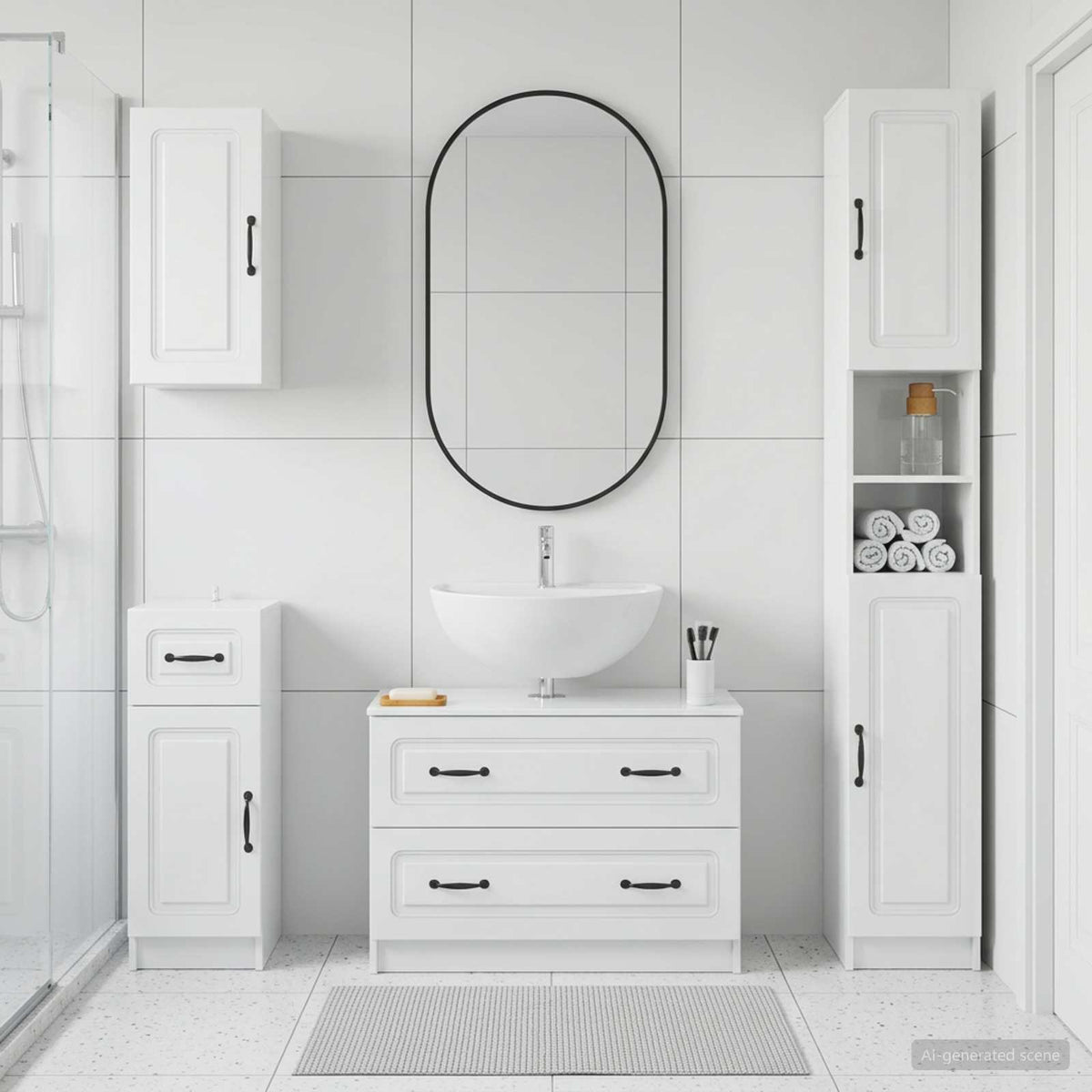 4 Piece Bathroom Cabinet Set EDE High Gloss White O-shape