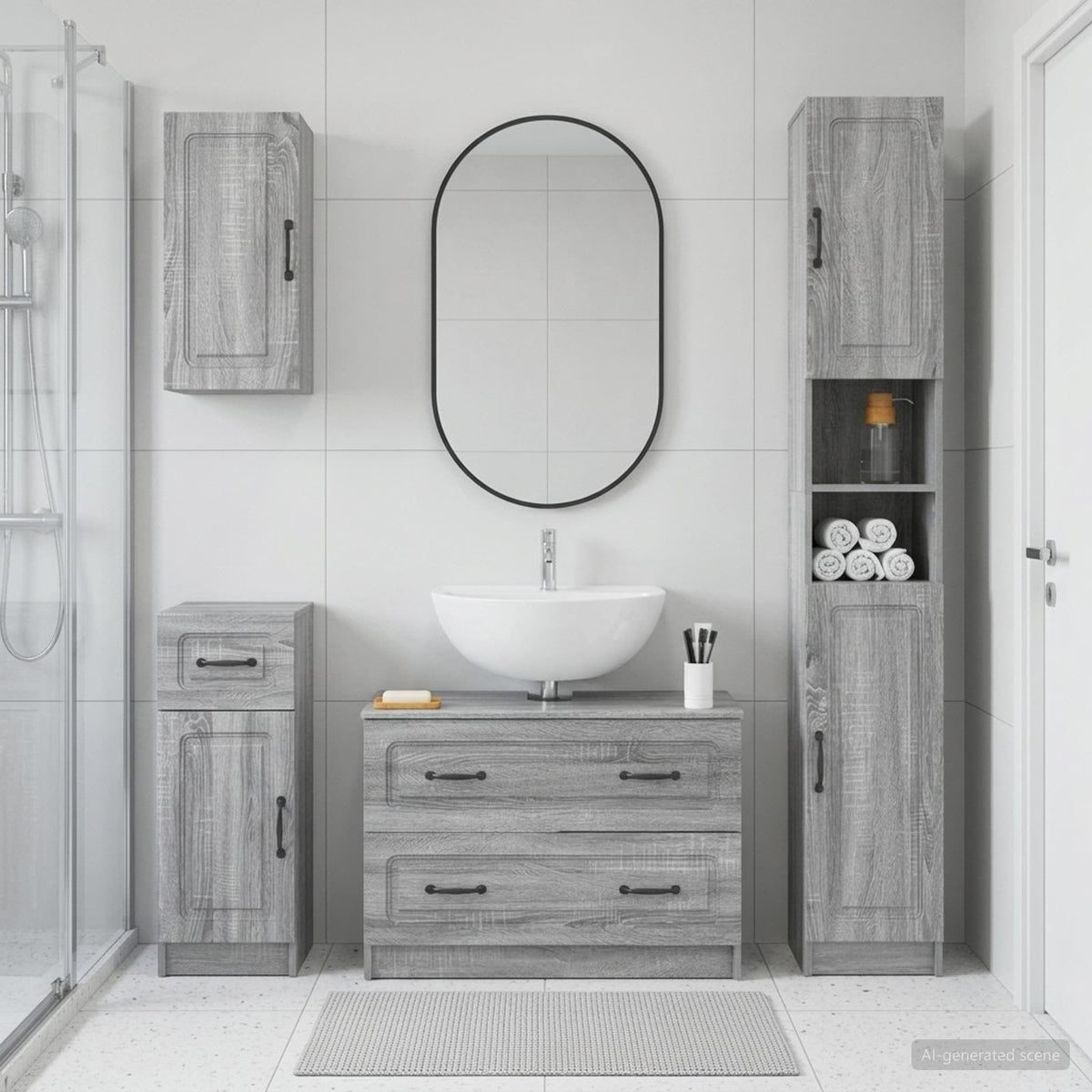 4 Piece Bathroom Cabinet Set ALKMAAR Grey Sonoma O-shape