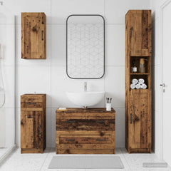 4 Piece Bathroom Cabinet Set EDE Engineered Wood Old Wood O-shape