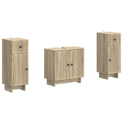 3 Piece Bathroom Cabinet Set EDE 3 pcs Sonoma Oak Vertical stripes