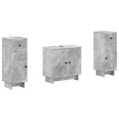3 Piece Bathroom Cabinet Set EDE 3 pcs Concrete Grey Vertical stripes