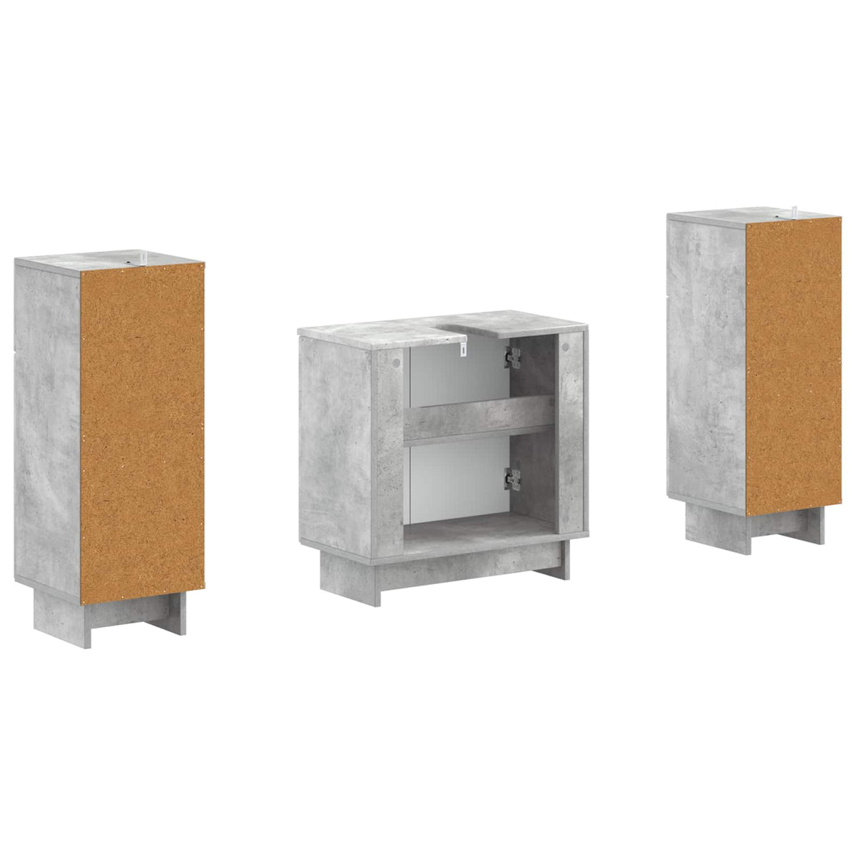 3 Piece Bathroom Cabinet Set EDE 3 pcs Concrete Grey Vertical stripes