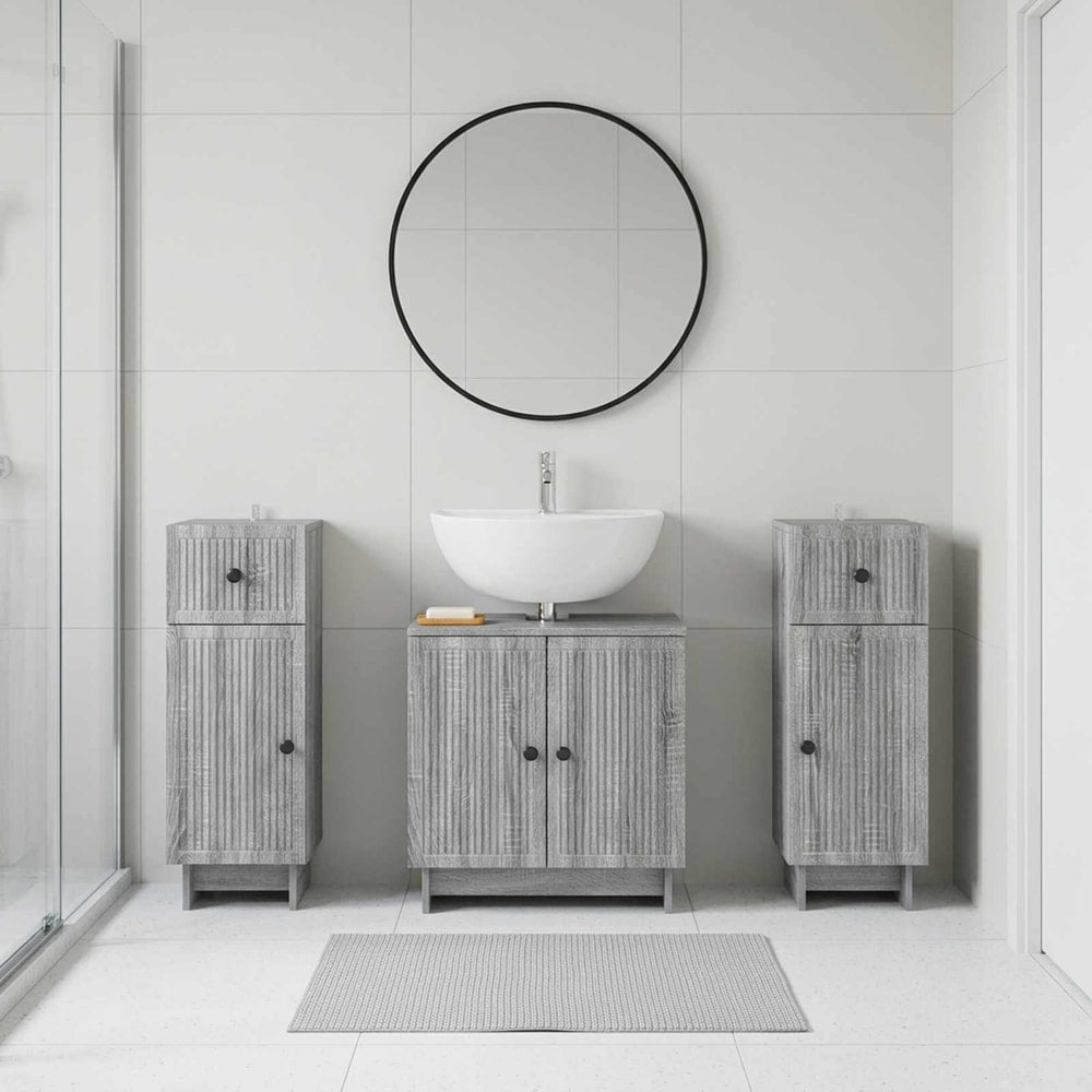 3 Piece Bathroom Cabinet Set EDE 3 pcs Grey Sonoma Vertical stripes