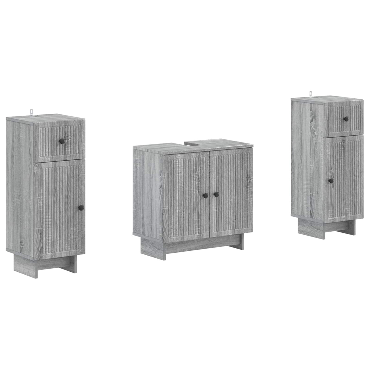 3 Piece Bathroom Cabinet Set EDE 3 pcs Grey Sonoma Vertical stripes