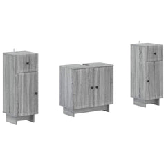 3 Piece Bathroom Cabinet Set EDE 3 pcs Grey Sonoma Vertical stripes