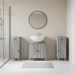 3 Piece Bathroom Cabinet Set EDE 3 pcs Grey Sonoma Round stripes