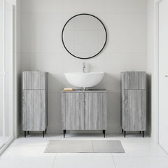 3 Piece Bathroom Cabinet Set EDE 3 pcs Grey Sonoma Round edge stripes