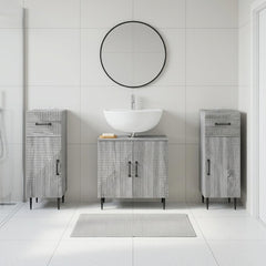3 Piece Bathroom Cabinet Set EDE 3 pcs Grey Sonoma Two-way stripes