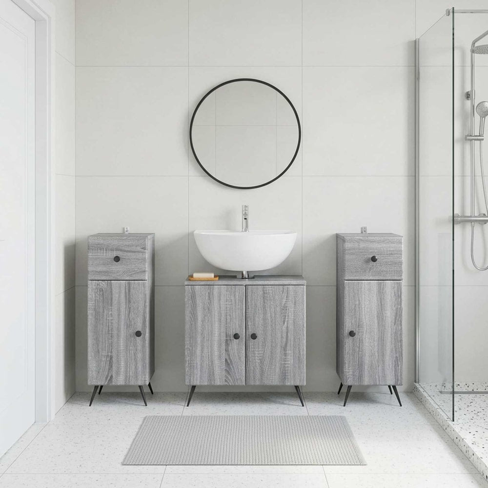 3 Piece Bathroom Cabinet Set EDE 3 pcs Grey Sonoma Round edge