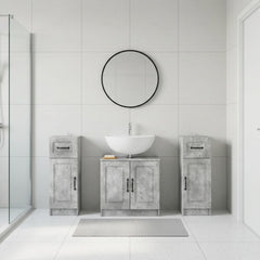 3 Piece Bathroom Cabinet Set EDE 3 pcs Concrete Grey O-shape