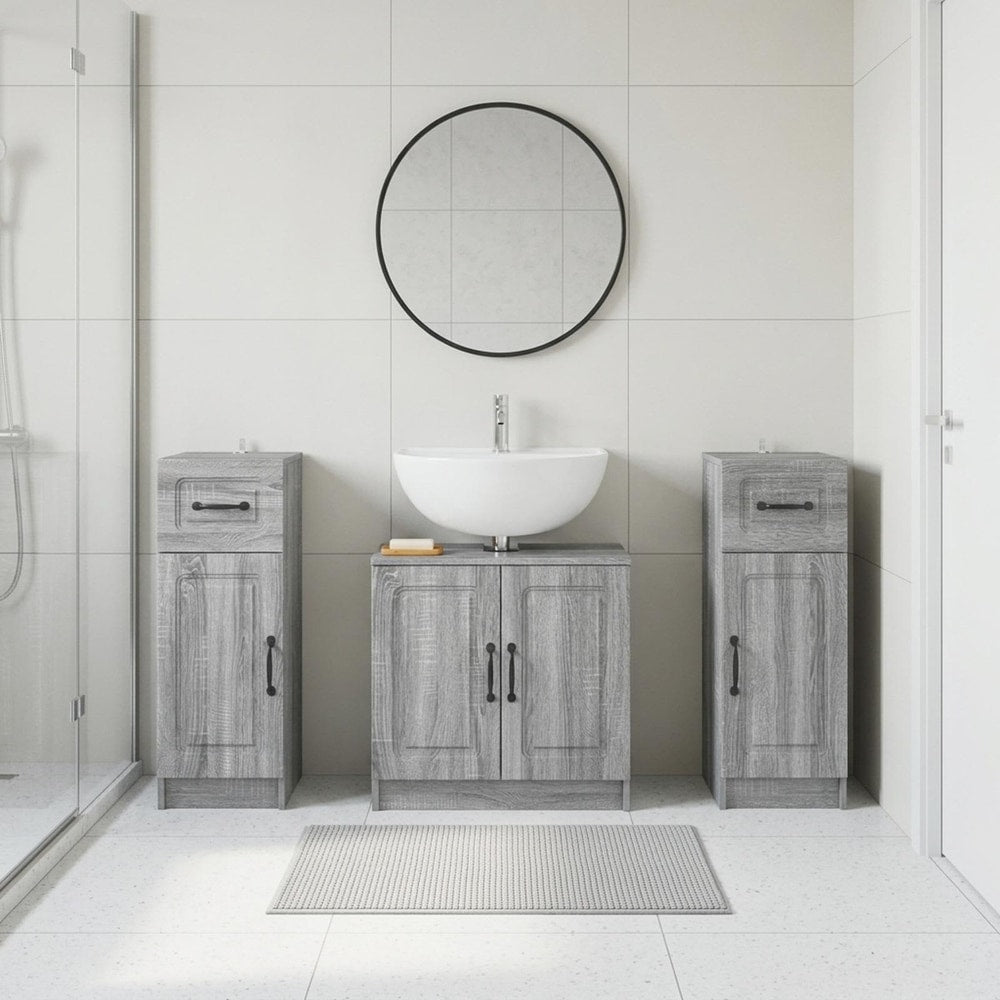 3 Piece Bathroom Cabinet Set EDE 3 pcs Grey Sonoma O-shape