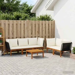 9 pcs Solid Acacia Wood & Rope Natural Black and Cream White 4x corner +1x middle +table