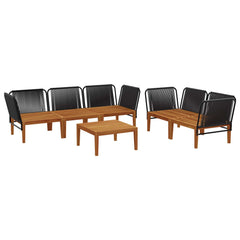 9 pcs Solid Acacia Wood & Rope Natural Black and Cream White 4x corner +1x middle +table