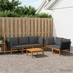 9 pcs Solid Acacia Wood & Rope Natural Black and Anthracite 4x corner +1x middle +table