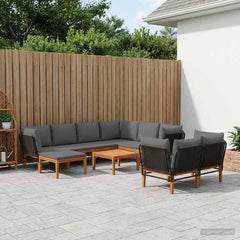 9 pcs Solid Acacia Wood & Rope Natural Black and Anthracite 5x corner +3x middle +1x footrest +table