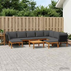 9 pcs Solid Acacia Wood & Rope Natural Black and Anthracite 3x corner +5x middle +2x footrest +table