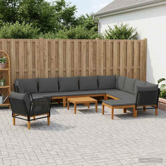9 pcs Solid Acacia Wood & Rope Natural Black and Anthracite 3x corner +5x middle +2x footrest +1x chair +table