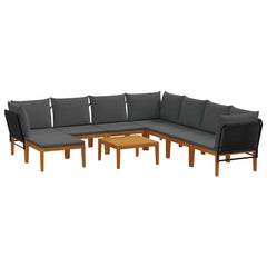 9 pcs Solid Acacia Wood & Rope Natural Black and Anthracite 3x corner +4x middle +1x footrest +table