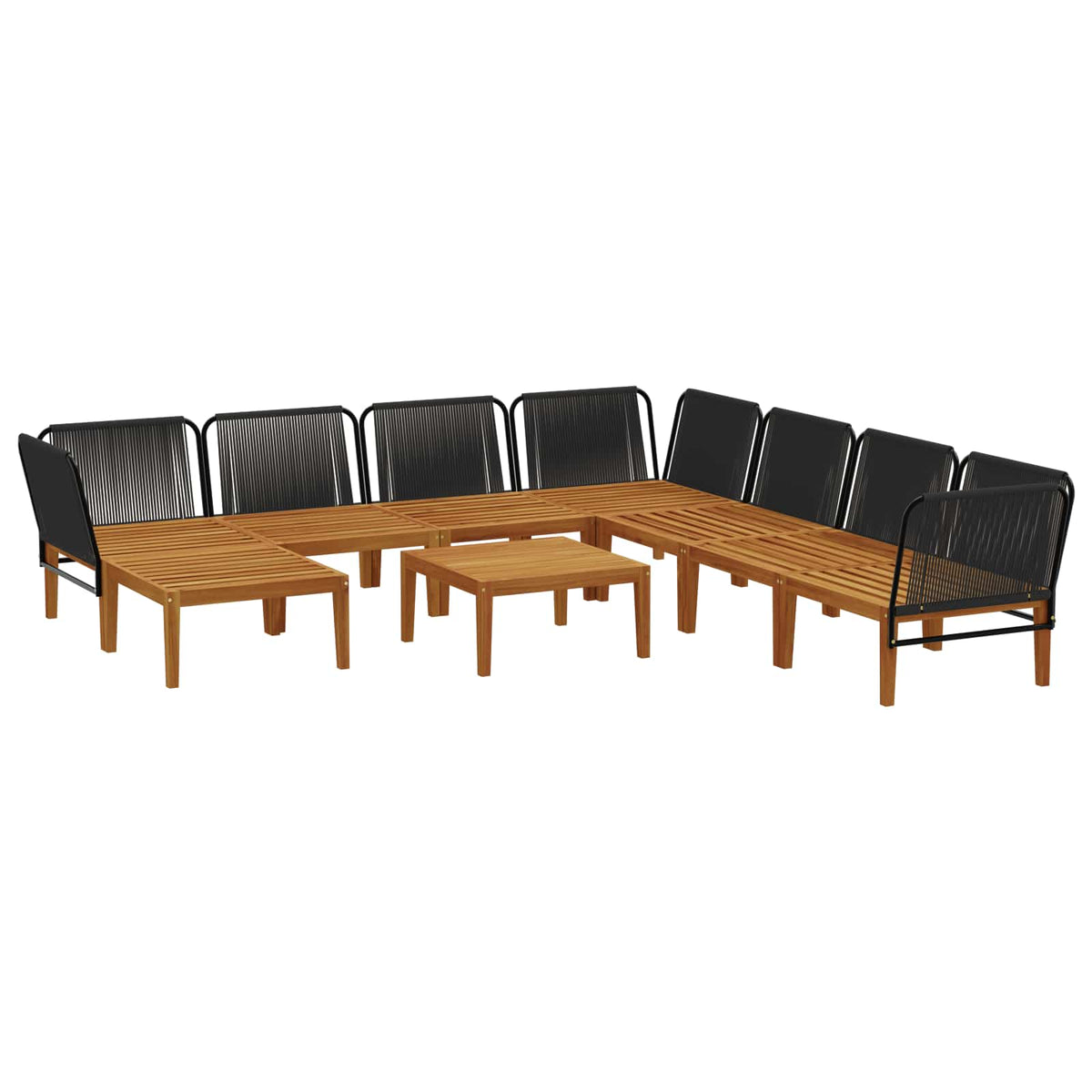 9 pcs Solid Acacia Wood & Rope Natural Black and Anthracite 3x corner +4x middle +1x footrest +table