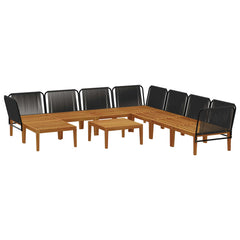 9 pcs Solid Acacia Wood & Rope Natural Black and Anthracite 3x corner +4x middle +1x footrest +table