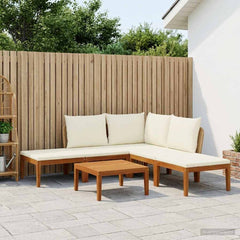 6 pcs Solid Acacia Wood & Rope Natural Beige and Cream White 1x corner +2x middle +2x footrest +table