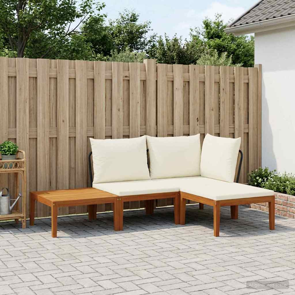 6 pcs Solid Acacia Wood & Rope Natural Beige and Cream White 1x corner +1x middle +1x footrest +table