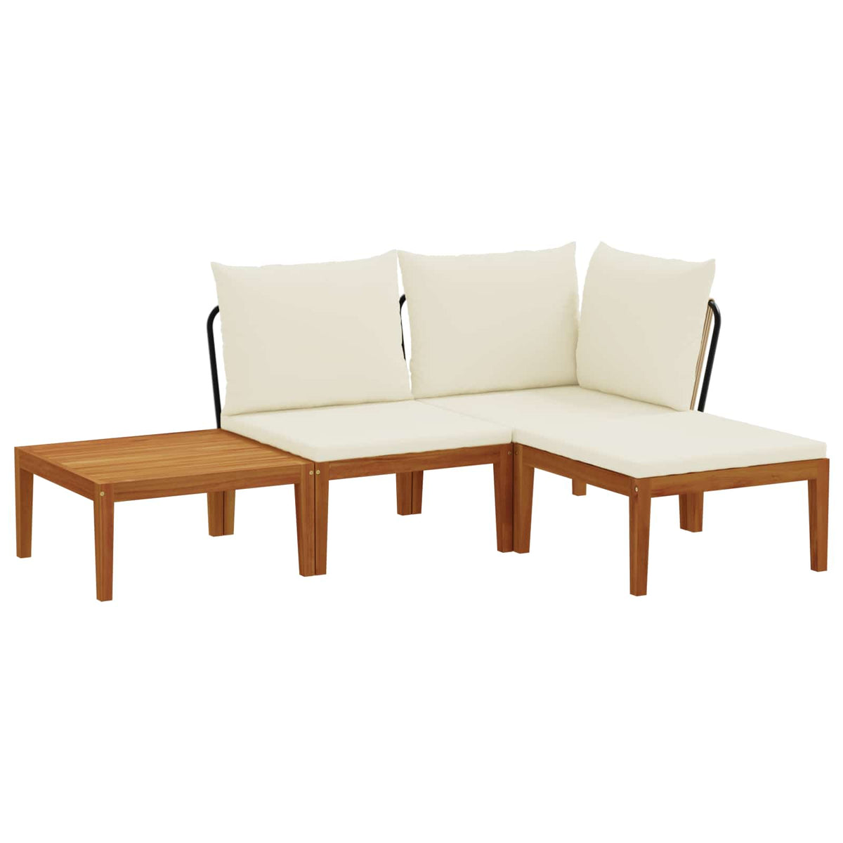 6 pcs Solid Acacia Wood & Rope Natural Beige and Cream White 1x corner +1x middle +1x footrest +table