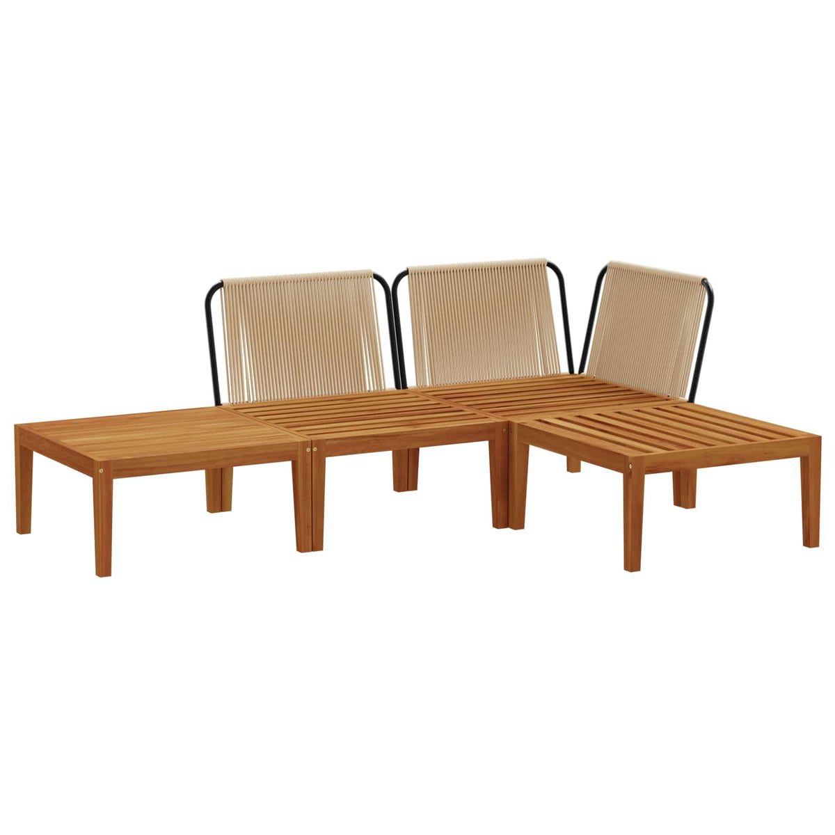 6 pcs Solid Acacia Wood & Rope Natural Beige and Cream White 1x corner +1x middle +1x footrest +table
