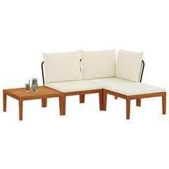 6 pcs Solid Acacia Wood & Rope Natural Beige and Cream White 1x corner +1x middle +1x footrest +table
