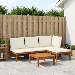 6 pcs Solid Acacia Wood & Rope Natural Beige and Cream White 1x corner +2x middle +1x footrest +table