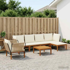 6 pcs Solid Acacia Wood & Rope Natural Beige and Cream White 2x corner +2x middle +1x footrest +1x chair +table