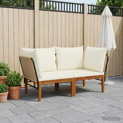 6 pcs Solid Acacia Wood & Rope Natural Beige and Cream White 2x corner
