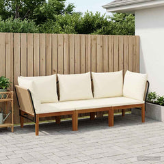 6 pcs Solid Acacia Wood & Rope Natural Beige and Cream White 2x corner +1x middle